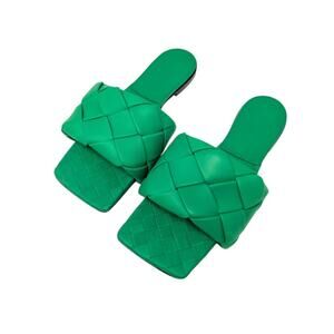 Bottega Veneta Green Intrecciato Padded Leather Slide Sandals EU 40